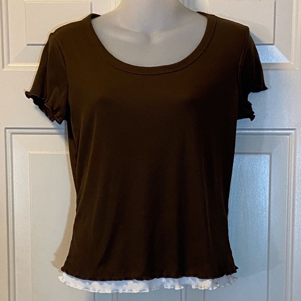 Electric Brown Ruffle Hem Women's Top Size M